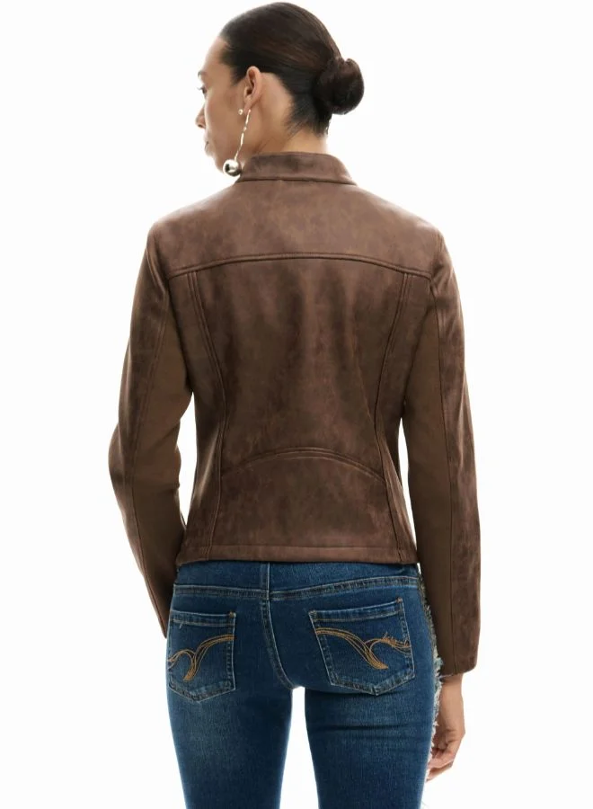 DESIGUAL Brown Faux Leather Jacket for Women | Best Price UAE
